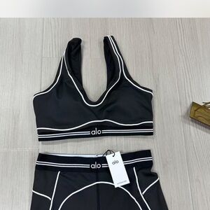 ALO Yoga Black Sports Bra with White Accents